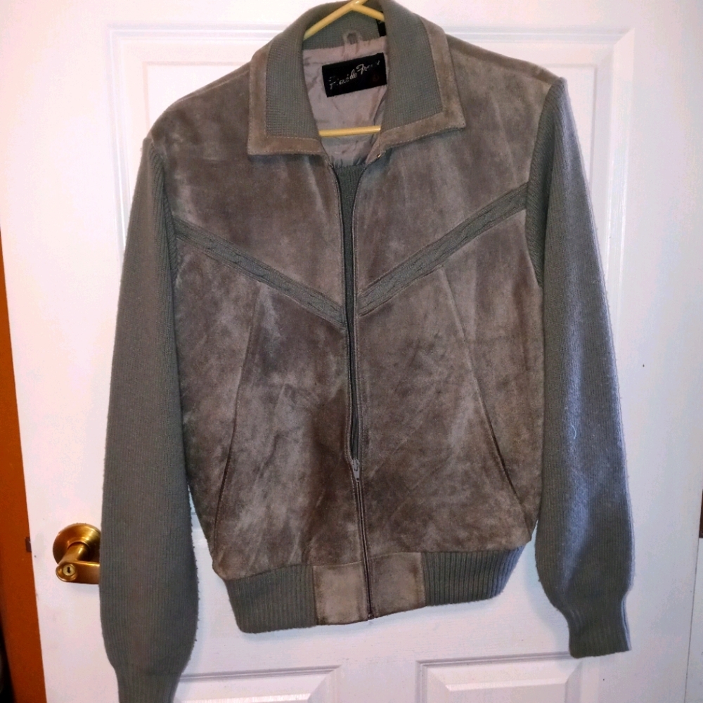 Vtg Suede Leather Jacket Sweater Coat Bomber